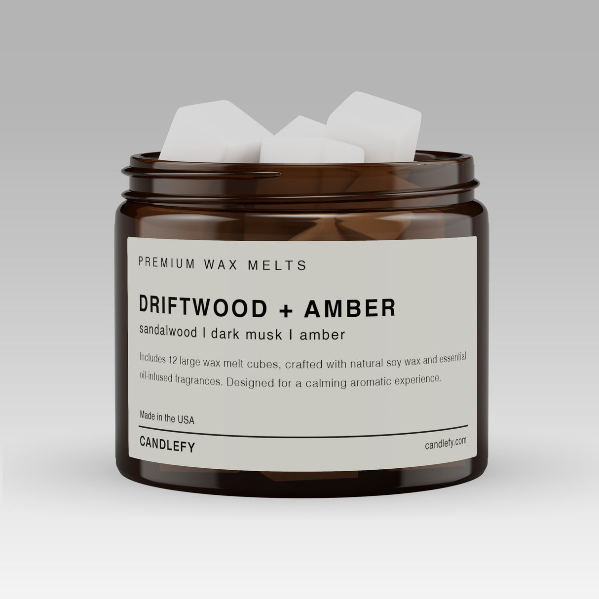Driftwood + Amber Soy Wax Melts | 12 Cube Set | Strong 15% Fragrance Load | Flameless Home Scent