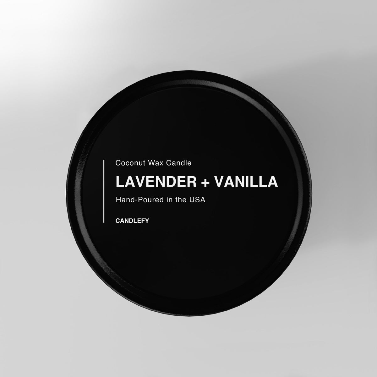 Lavender Vanilla Scented Candle, Natural Wax in Black Travel Tin, Candlefy