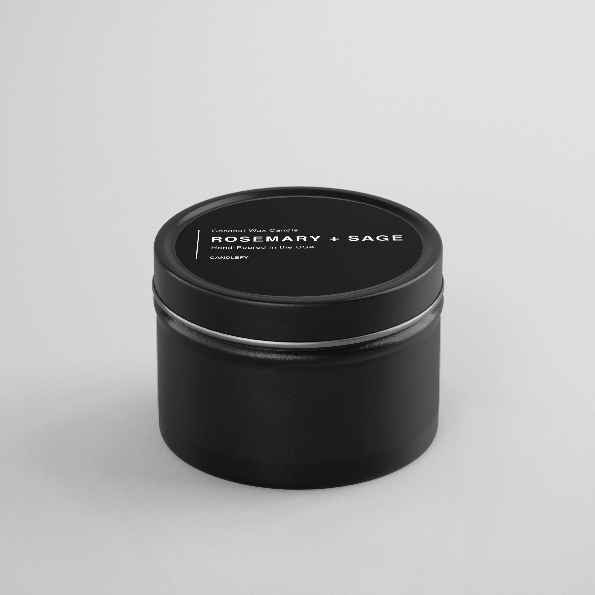 Rosemary + Sage Natural Wax Scented Candle in Black Travel Tin - Candlefy