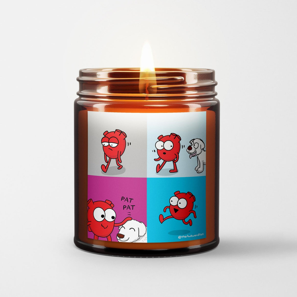 The Awkward Yeti Scented Candle in Amber Glass Jar: Heart Plus Dog - Candlefy