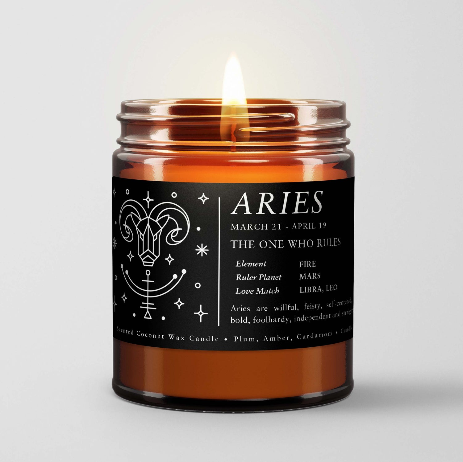 Zodiac Birthday Gift Candle in Amber Glass: Sign Aries (Mar. 21 - Apr. 20)