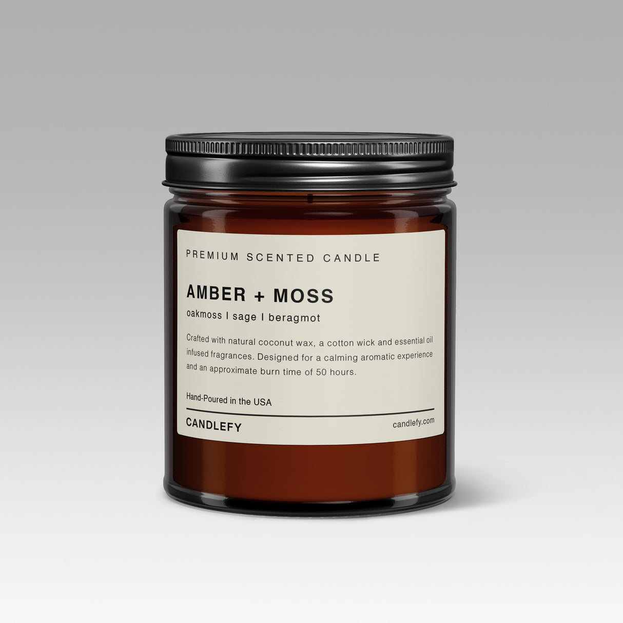 Amber + Moss Scented Candle: Hand-Poured in the USA with Natural Coconut Wax