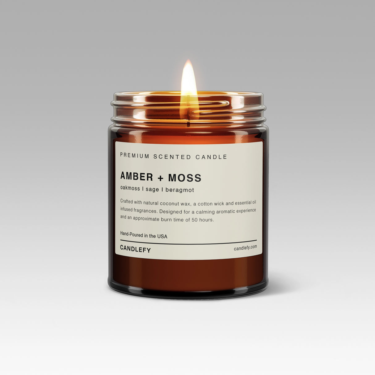 Amber + Moss Scented Candle: Hand-Poured in the USA with Natural Coconut Wax