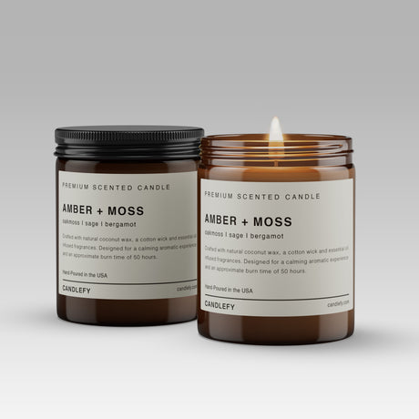 Amber + Moss Scented Candle: Hand-Poured in the USA with Natural Coconut Wax