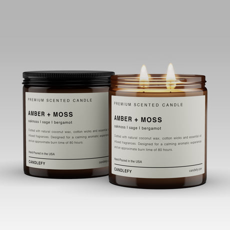 Amber + Moss Scented Candle: Hand-Poured in the USA with Natural Coconut Wax