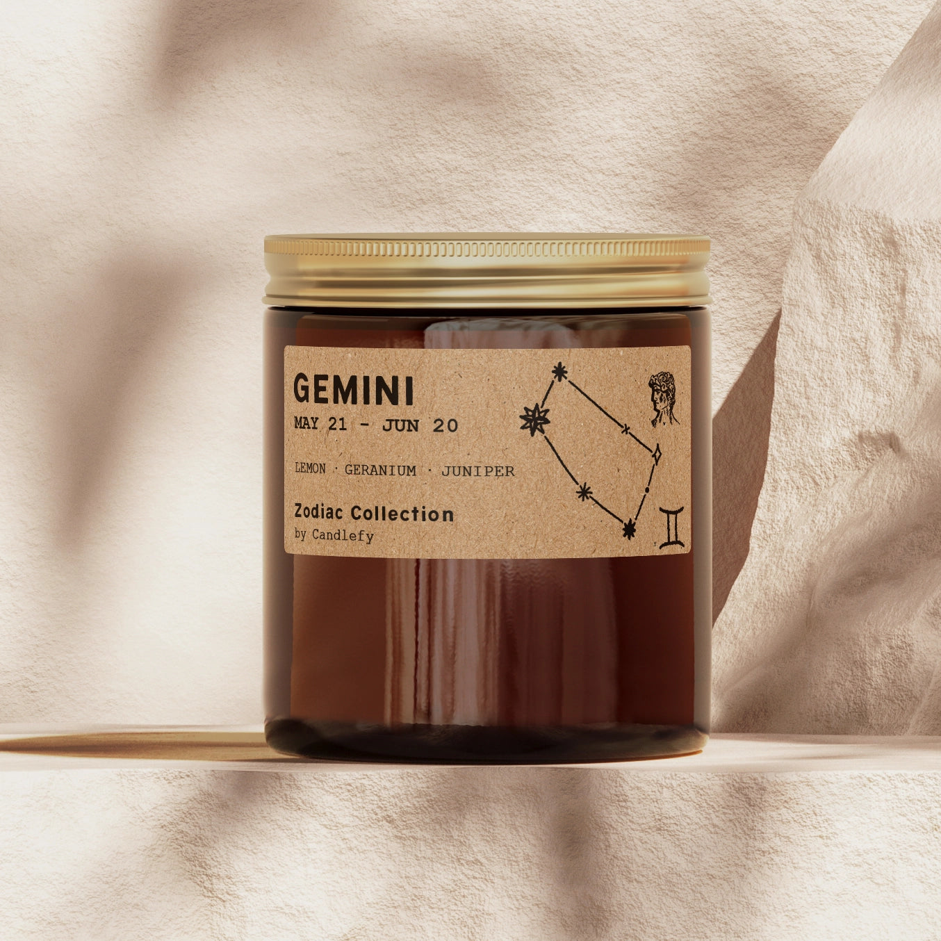 Zodiac Birthday Gift Candle in Amber Glass: Sign Gemini (May. 22 - Jun. 21)