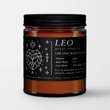 Zodiac Birthday Gift Candle in Amber Glass: Sign Leo (Jul. 23 - Aug. 21)