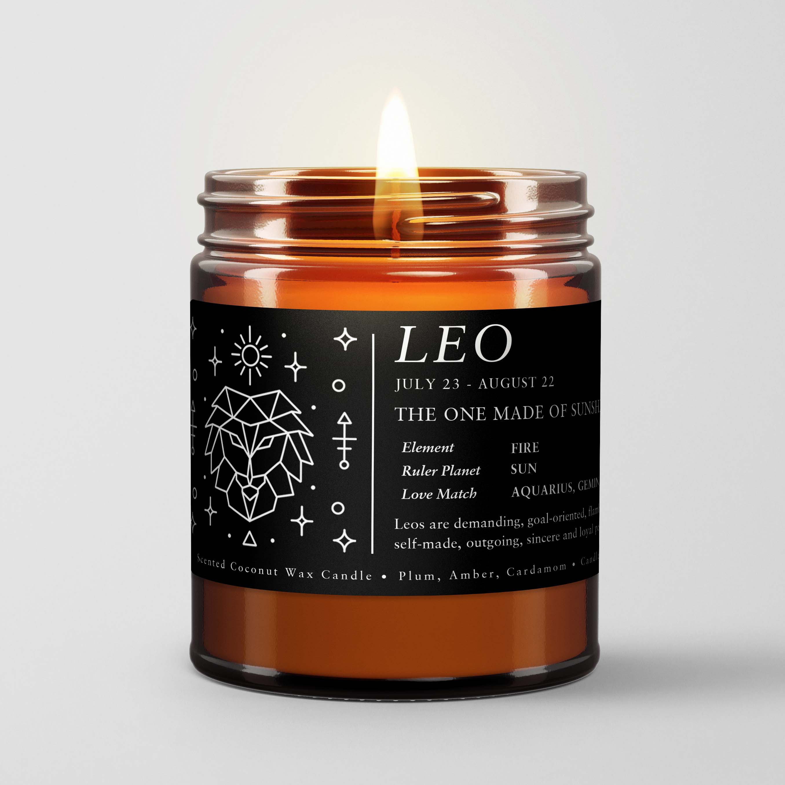 Zodiac Birthday Gift Candle in Amber Glass Sign Leo Jul. 23 Aug. 21