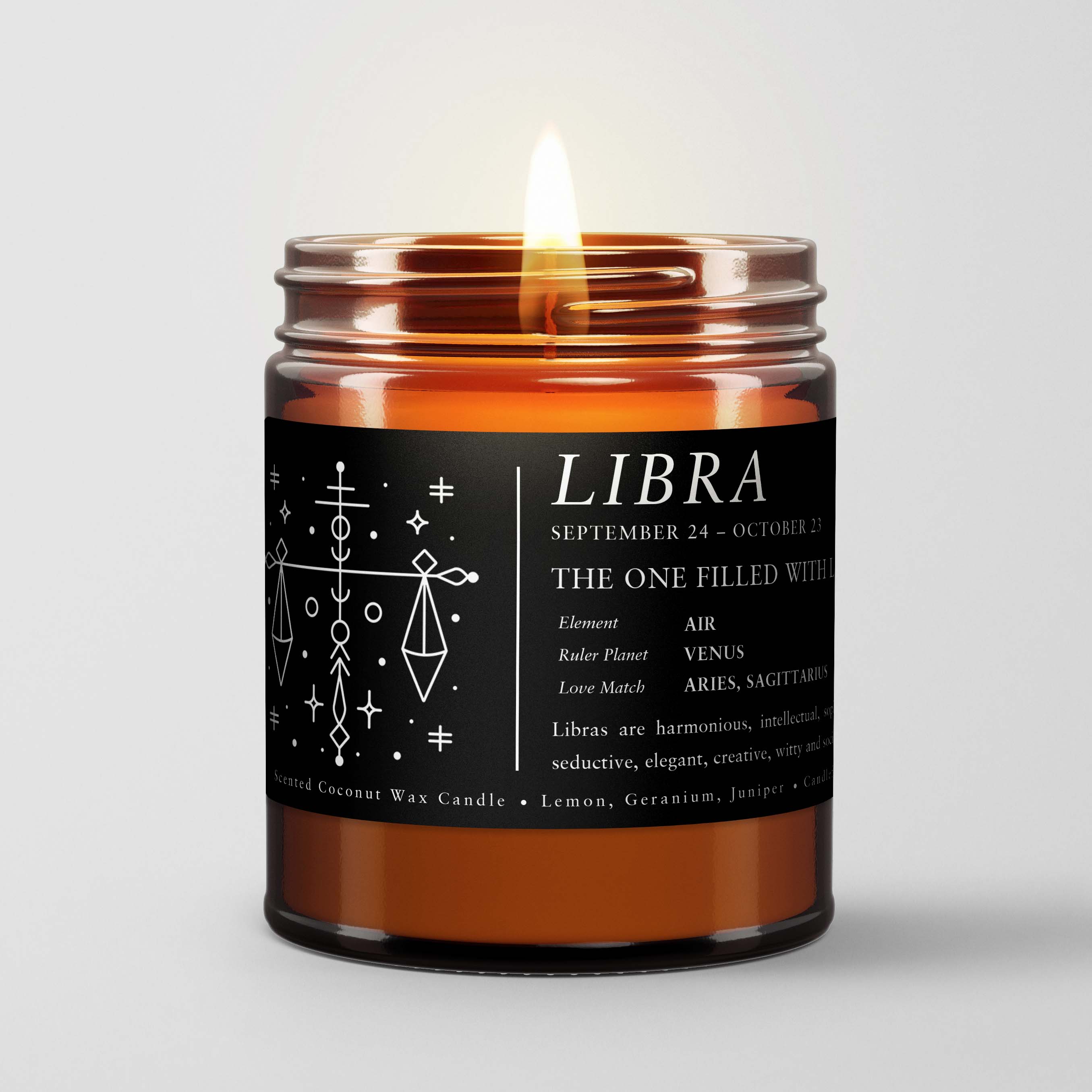 Zodiac Birthday Gift Candle in Amber Glass Libra Candlefy