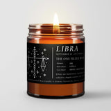 Zodiac Birthday Gift Candle in Amber Glass: Sign Libra (Sep. 24 - Oct. 23)