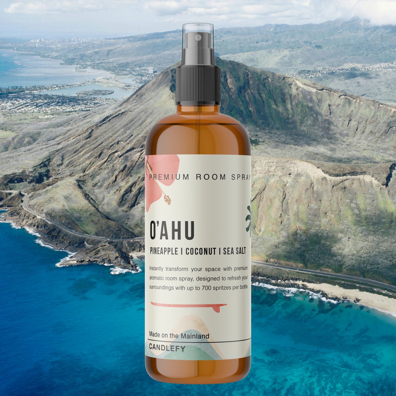 Oahu Room Spray | 4oz Amber Bottle with 700+ Pumps | Long-Lasting Home Fragrance Mist