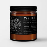 Zodiac Birthday Gift Candle in Amber Glass: Sign Pisces (Feb. 20 - Mar. 20)