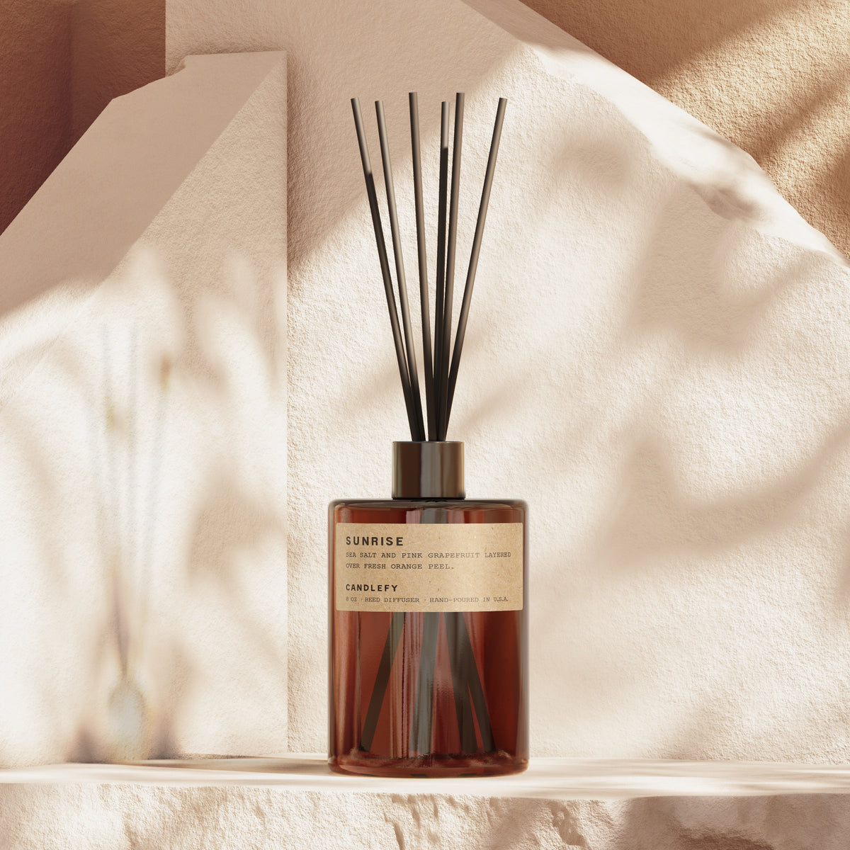 Amber Sunrise Reed Diffuser Sunrise Reed Diffuser · 8 oz Amber Glass Home Fragrance – Candlefy