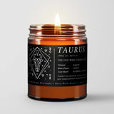 Zodiac Birthday Gift Candle in Amber Glass: Sign Taurus (Apr. 21 - May. 21)