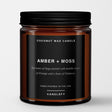 Amber + Moss: Scented Candle in Amber Glass, Made with Natural Coconut Wax - Candlefy