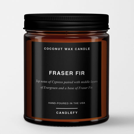 Fraser Fir: Scented Candle in Amber Glass, Made with Natural Coconut Wax - Candlefy