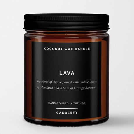 Lava: Scented Candle in Amber Glass, Made with Natural Coconut Wax - Candlefy