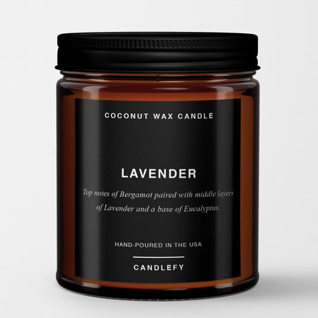 Lavender: Scented Candle in Amber Glass, Made with Natural Coconut Wax - Candlefy