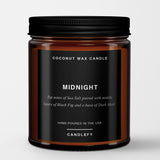 Midnight: Scented Candle in Amber Glass, Made with Natural Coconut Wax