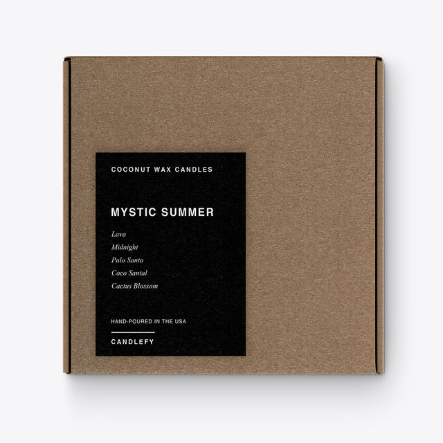 Mystic Summer Scent Box: 5 Candles, Over 250H Total Burn Time (Lava, Cactus Blossom, Midnight, Palo Santo, Coco Santal) - Candlefy