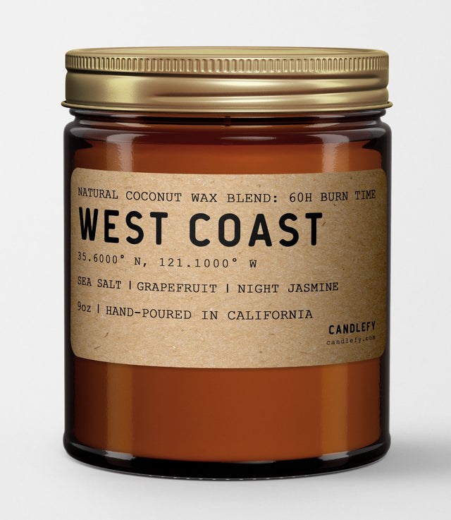 West Coast: California Scented Candle (Sea Salt, Grapefruit, Night Jasmine).