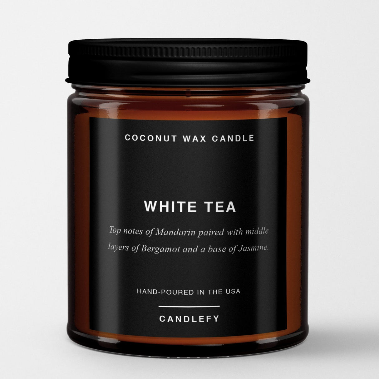 White Tea: Scented Candle in Amber Glass, Made with Natural Coconut Wax - Candlefy