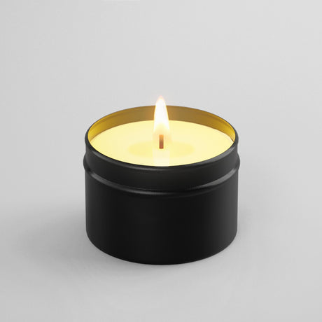 Amber + Moss Natural Wax Scented Candle in Black Travel Tin - Candlefy