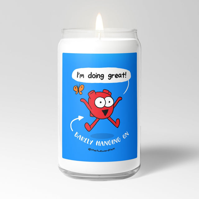 Awkward Yeti Scented Candle in Mason Jar: Barely Hanging On - Candlefy