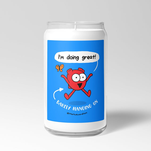 Awkward Yeti Scented Candle in Mason Jar: Barely Hanging On - Candlefy