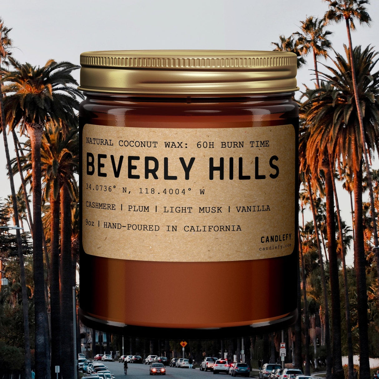 Beverly Hills: California Scented Candle (Cashmere, Plum, Musk) - Candlefy