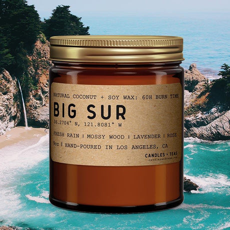 Big Sur: California Scented Candle (Rain, Mossy Wood, Lavender, Rose) - Candlefy