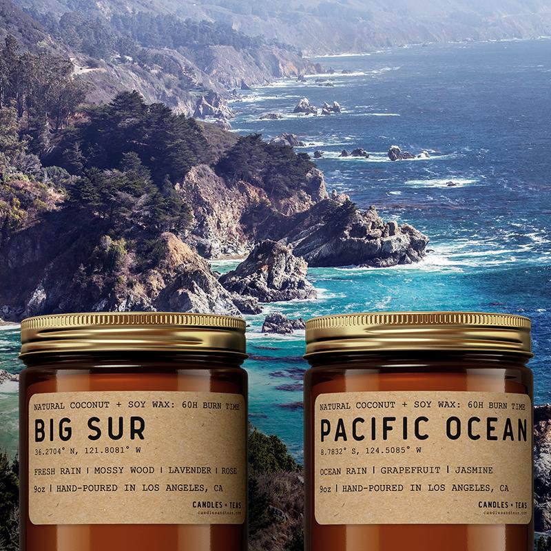 California Coastline Candle Bundle: Big Sur & Pacific Ocean (2-set Natural Wax Candles) - Candlefy