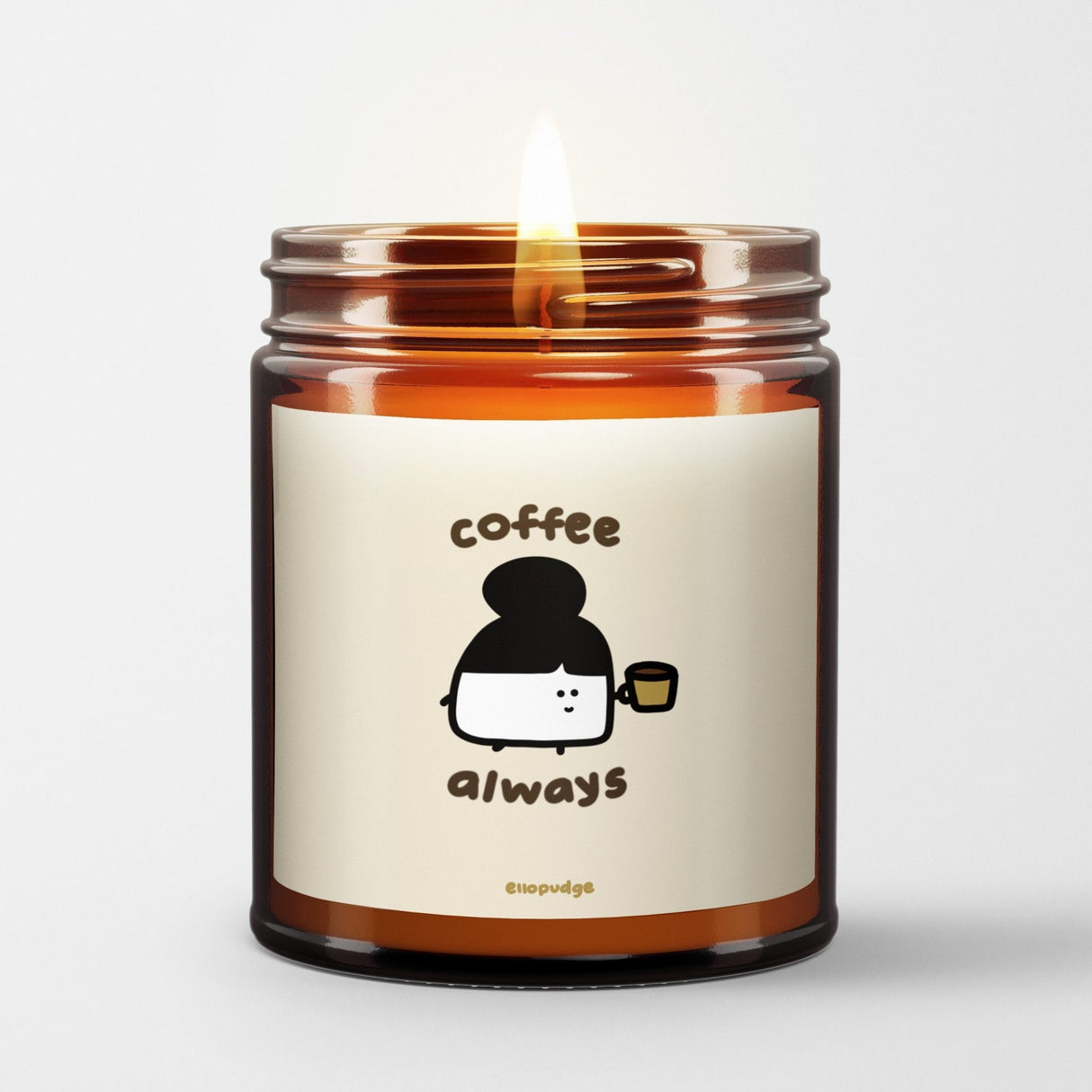 Ellopudge Scented Candle in Amber Glass Jar: Coffee Always - Candlefy