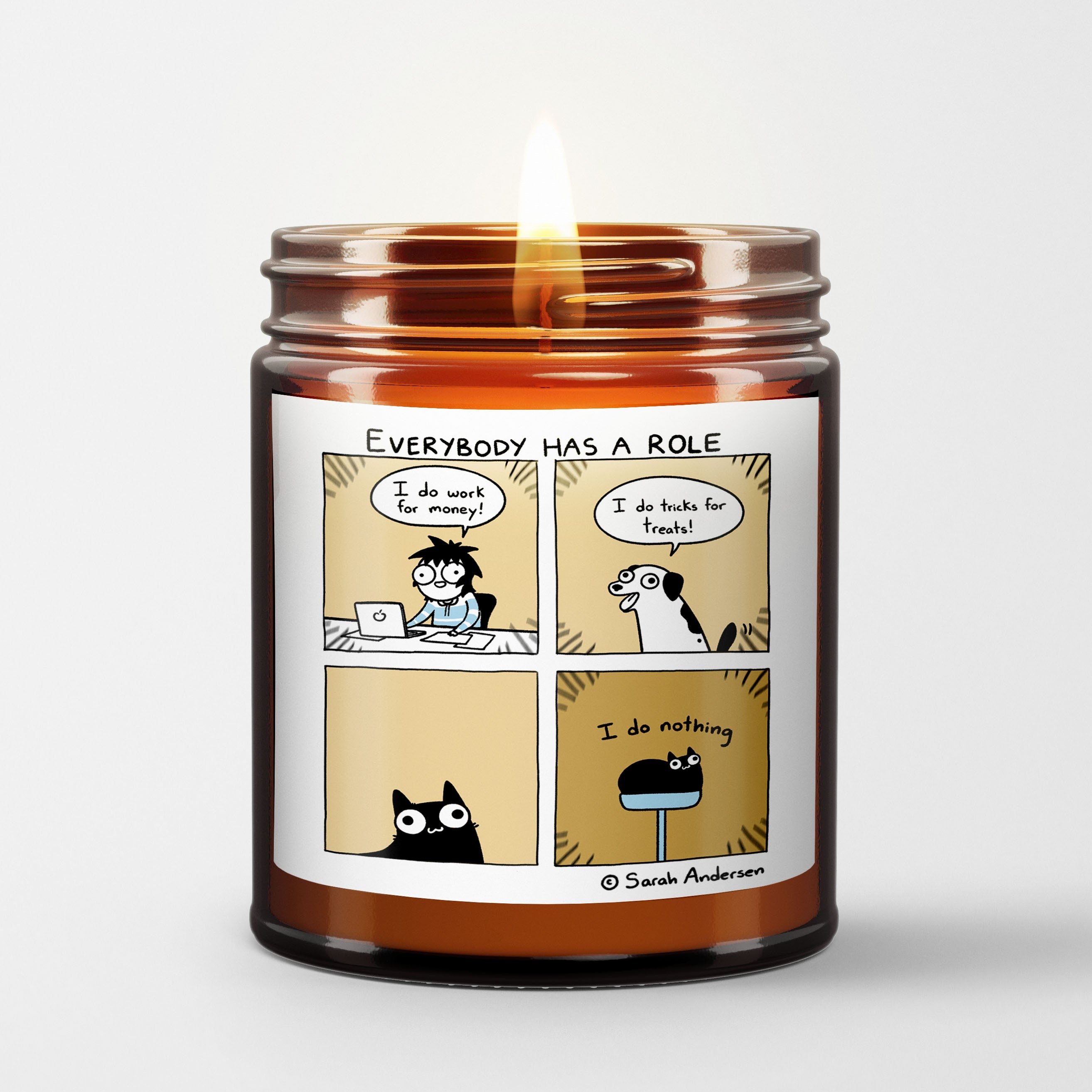 Sarah's Scribbles Scented Candle in Amber Glass Jar | Everybody Has a Role | Sarah Andersen