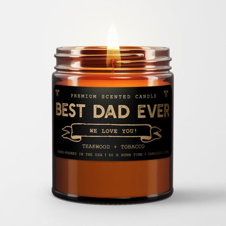 Father's Day Gift Candle: Best Dad Ever (Teakwood + Tobacco) - Candlefy