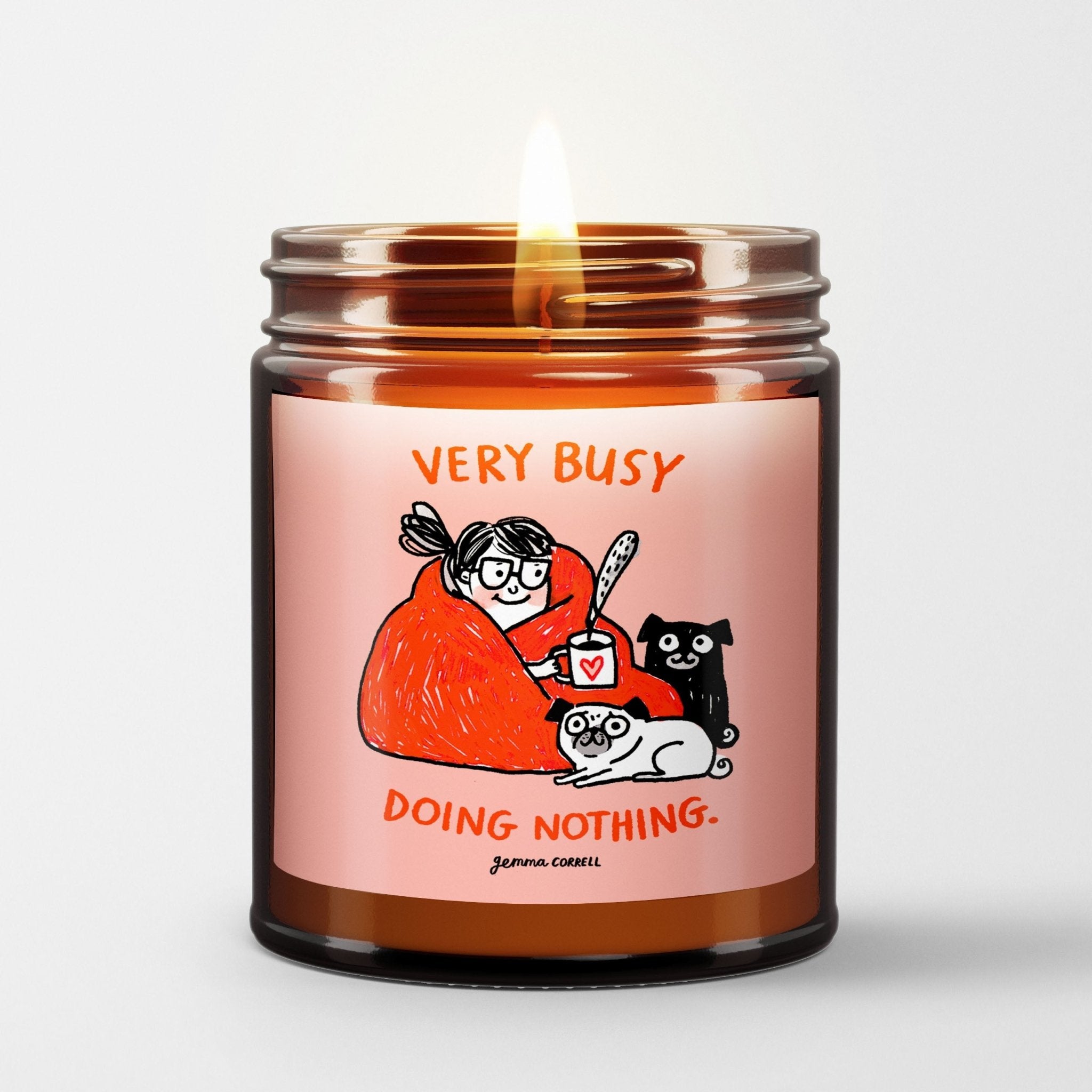 Gemma Correll Scented Candle in Amber Glass Jar: Busy - Candlefy