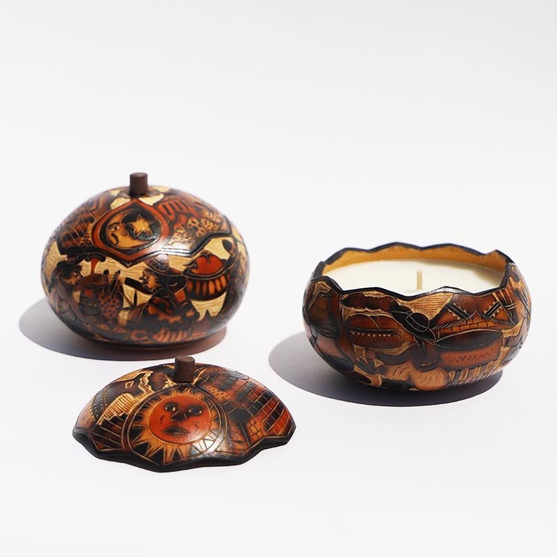 Hand-Carved Peruvian Gourd Candles, The Andes Scent, 100 Hour Burn-Time - Candlefy