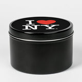 I Love New York Scented Tin Candle in Black (Rose, Gardenia, Carnation) - Candlefy