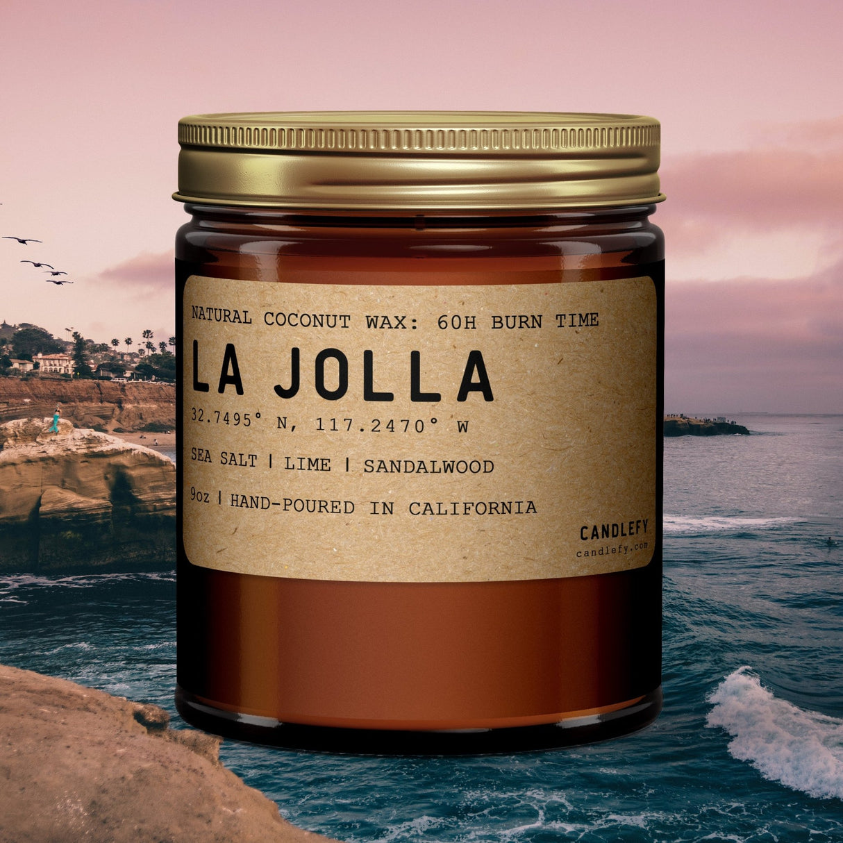 La Jolla: California Scented Candle (Sea Salt, Pineapple, Sage) - Candlefy