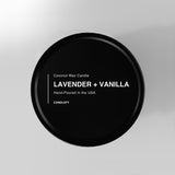 Lavender + Vanilla Natural Wax Scented Candle in Black Travel Tin - Candlefy