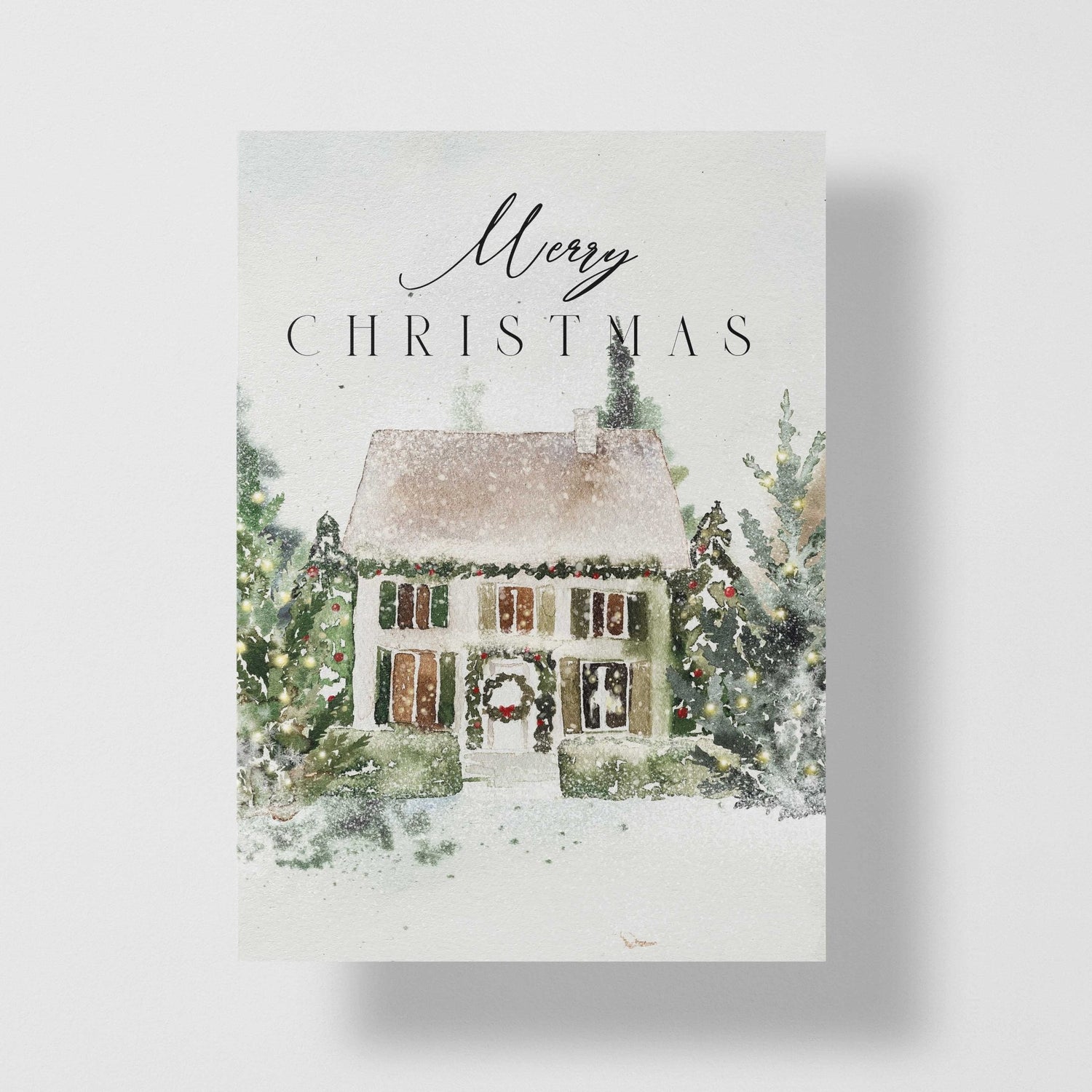 Merry Christmas Snow House Personalized Greeting Card - Candlefy