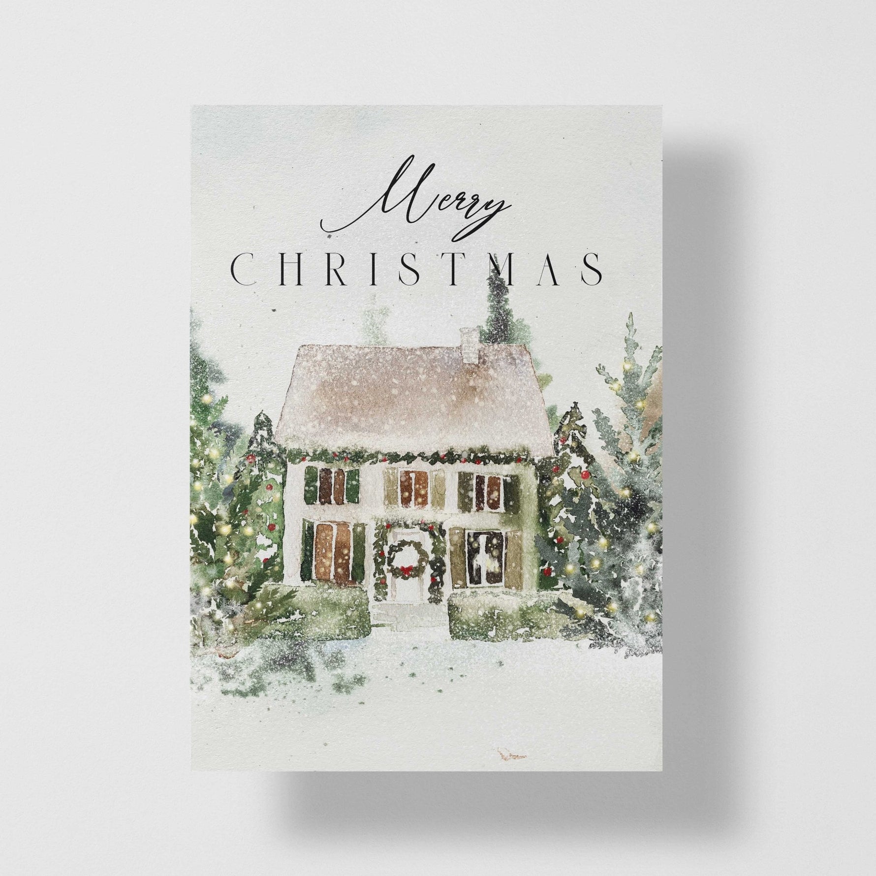 Merry Christmas Snow House Personalized Greeting Card - Candlefy