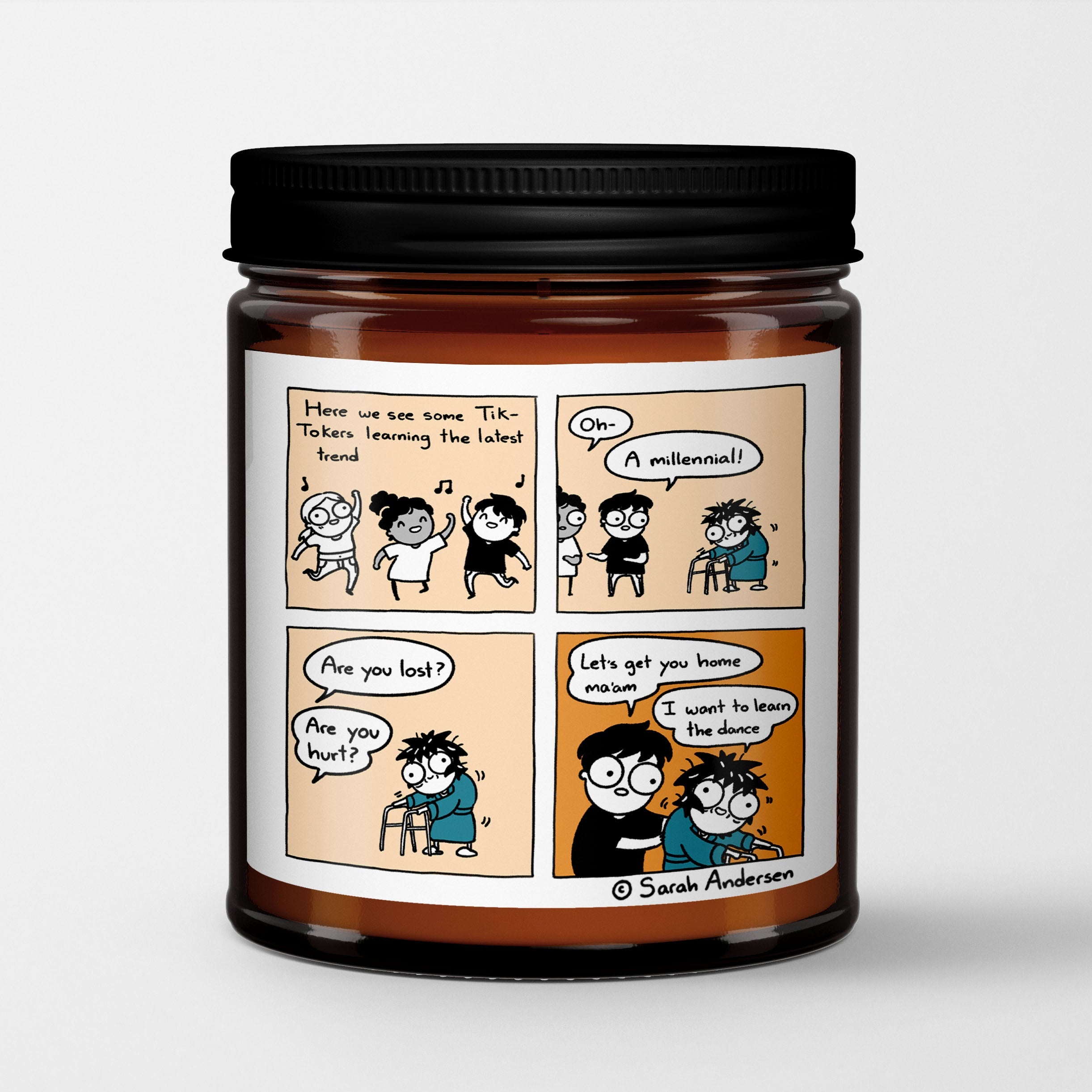 Sarah's Scribbles Scented Candle in Amber Glass Jar | Oh a Millennial | Sarah Andersen