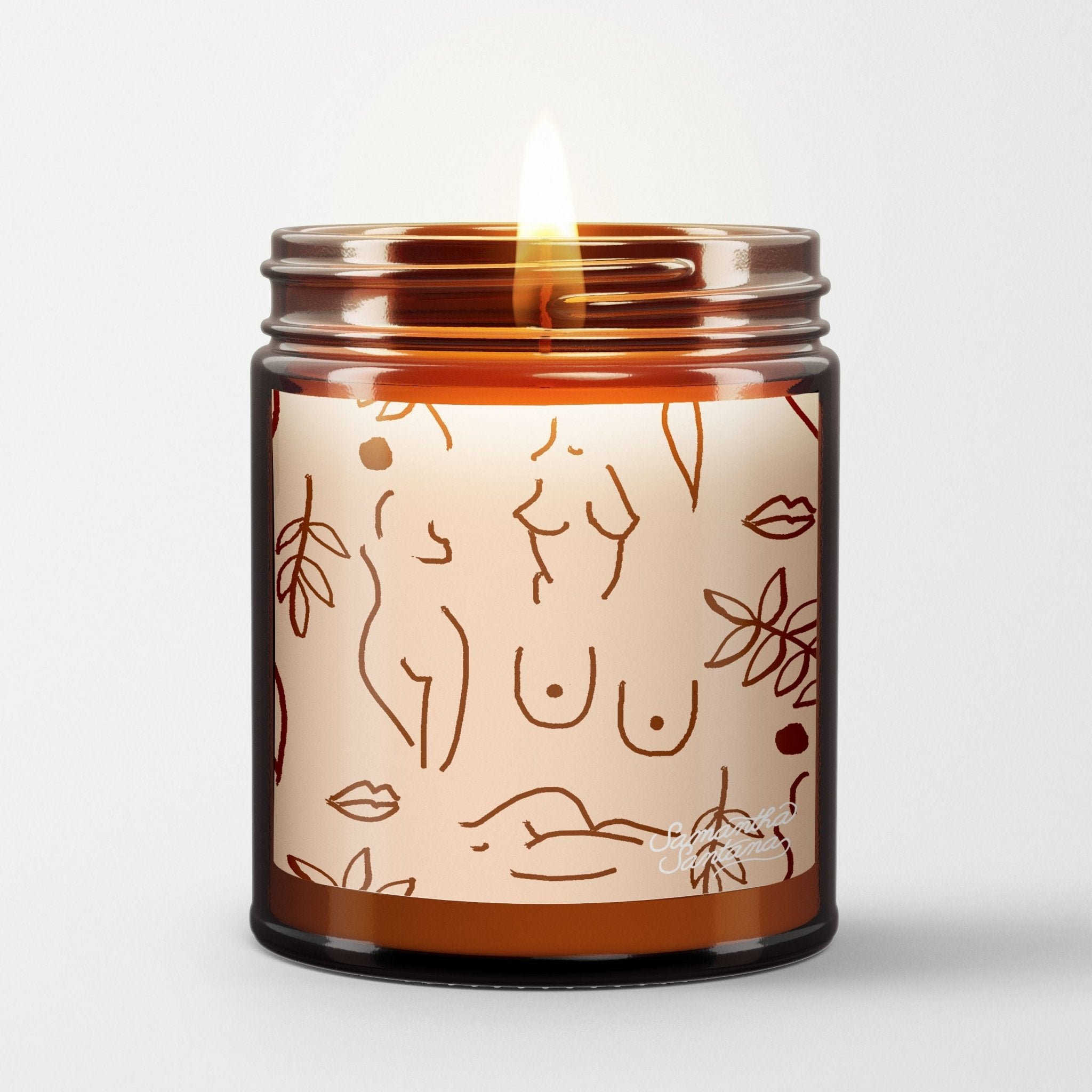 Samantha Santana Scented Candle in Amber Glass Jar: Neutral Nudes - Candlefy