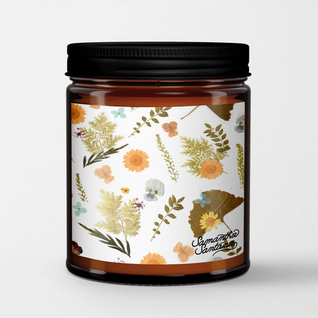 Samantha Santana Scented Candle in Amber Glass Jar: Pressed Flowers - Candlefy