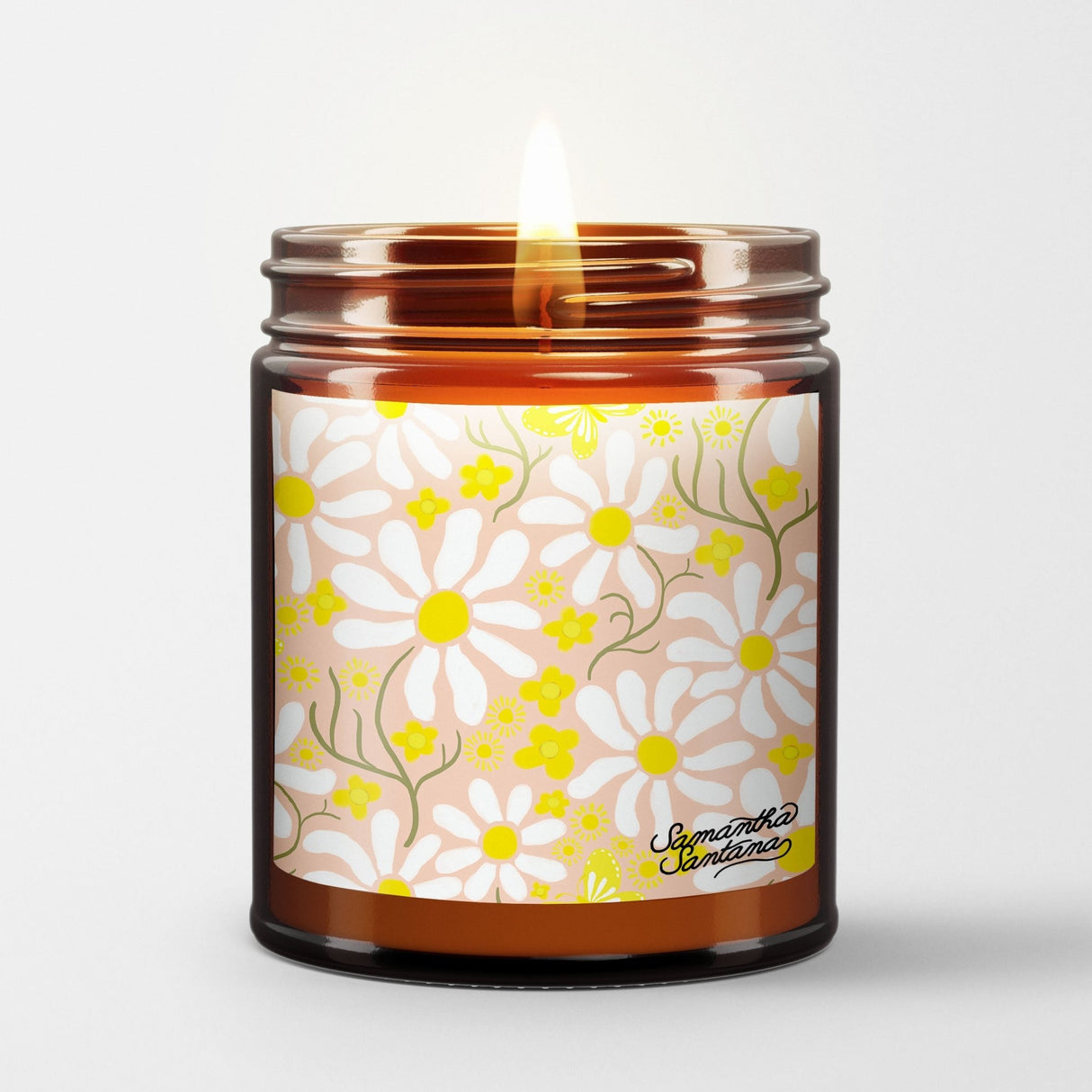 Samantha Santana Scented Candle in Amber Glass Jar: Spring Daze - Candlefy