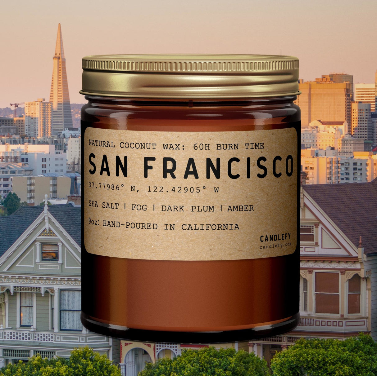 San Francisco: California Scented Candle (Sea Salt, Fog, Dark Plum, Amber) - Candlefy