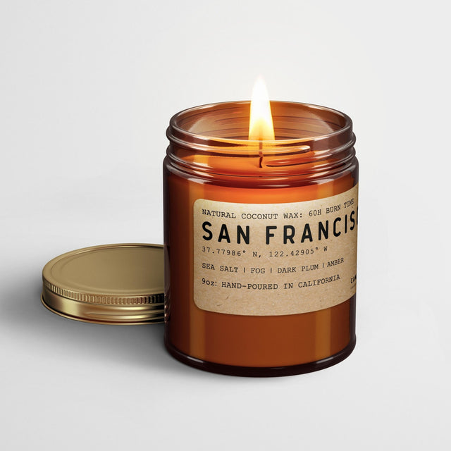 San Francisco: California Scented Candle (Sea Salt, Fog, Dark Plum, Amber) - Candlefy