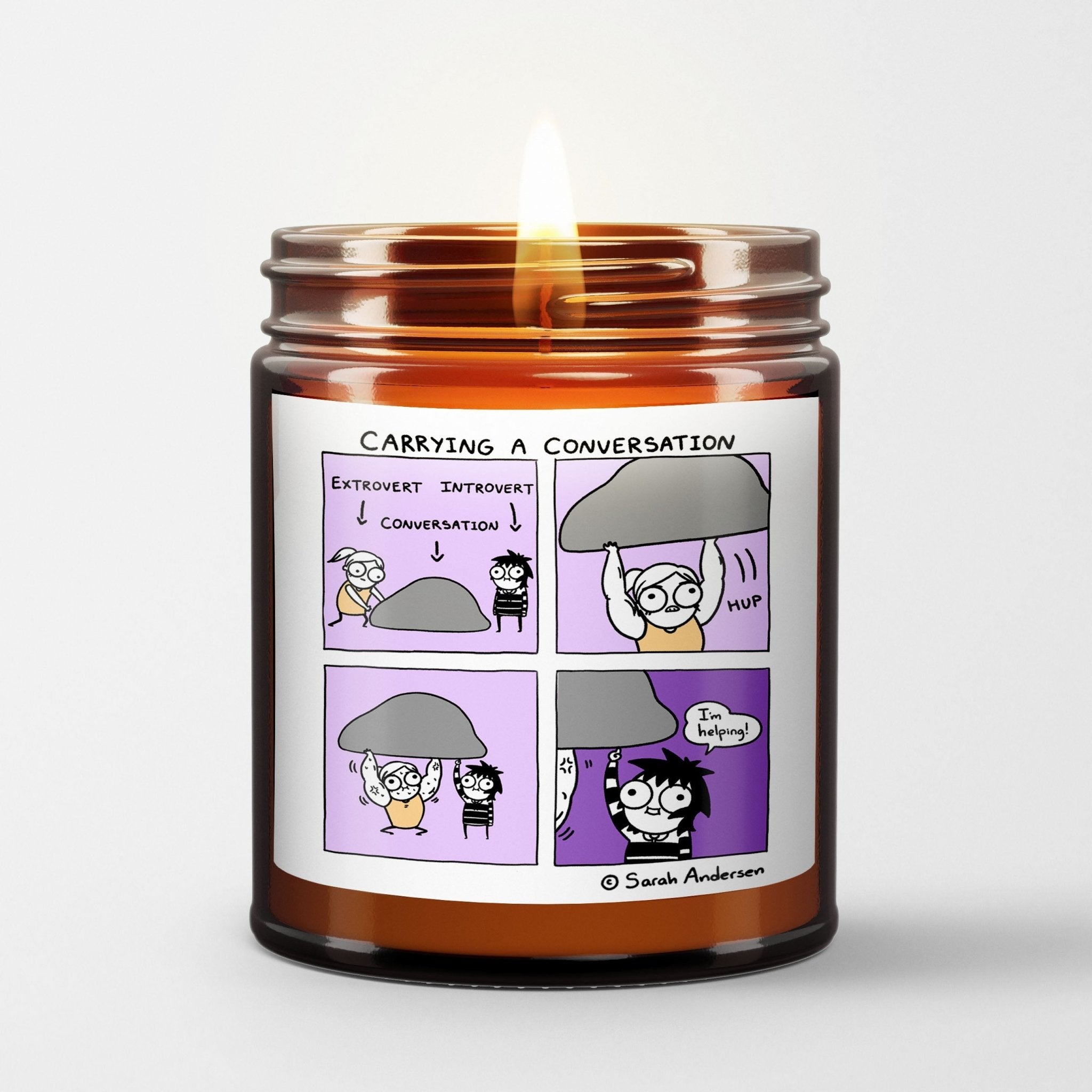 Sarah's Scribbles Scented Candle in Amber Glass Jar: Carrying a Conversation - Candlefy