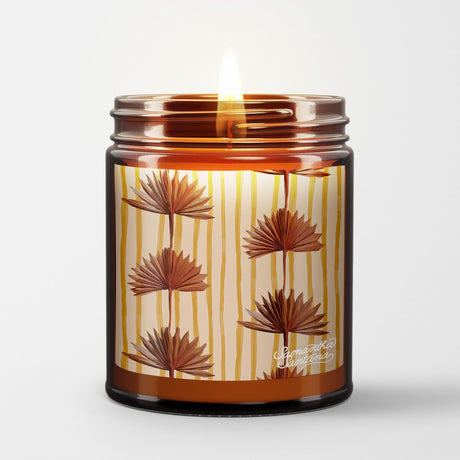 Samantha Santana Scented Candle in Amber Glass Jar | Stripey Palm | Candlefy l